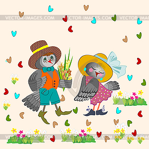 Valentines card with enamoured birdies. - vector clipart / vector image