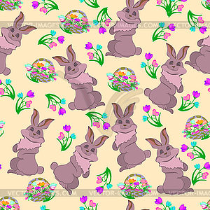 Cute cartoon rabbit, seamless pattern - vector clipart