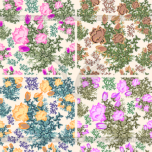 Set of four floral seamless pattern - vector clip art