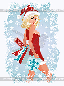 Christmas shopping sexy girl, vector illustration  - vector clipart