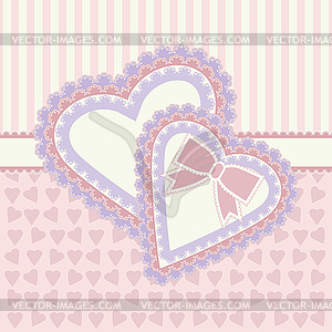 Love greeting card with two hearts, vector illustration - vector image