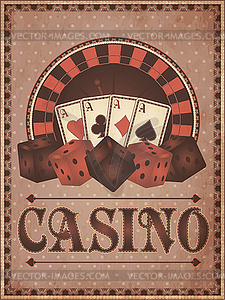 Old vintage casino invitation card, vector illustration - vector image