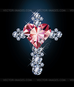 Diamond cross and ruby heart, vector illustration - vector clip art