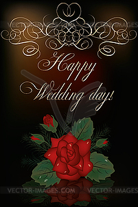 Happy Wedding day invitation card with rose, vector  - vector clip art