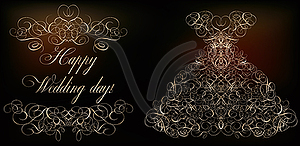 Happy Wedding day banner, vector illustration - color vector clipart