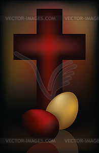 Easter card with cross and two eggs, vector  - vector image