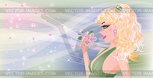 Spring banner with sexy girl, vector illustration  - vector clip art