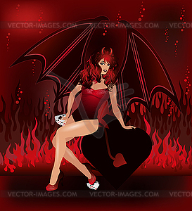 Sexy devil girl and poker crads, vector illustration - vector image