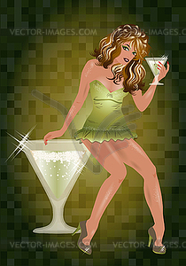 Сексуальная красивая женщина с коктейль, векторные иллюстрации - стоковое векторное изображение