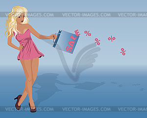 Blonde woman with shopping bag, vector illustration - vector image