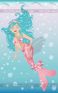 Beautiful young mermaid with diadem, vector  - vector clip art