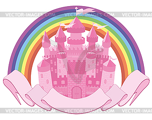 Fairy Tale magic castle and rainbow, vector  - vector clip art