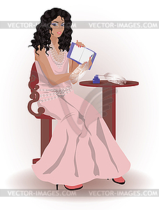 Beautiful woman writing, vector illustration  - vector clip art