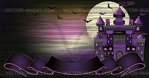 Old witch haunted castle banner, vector illustration  - stock vector clipart