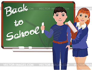 Back to School . Little boy and girl , vector  - vector image