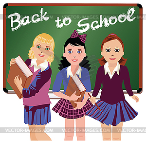 Back to School. Three cute schoolgirls - vector clipart / vector image