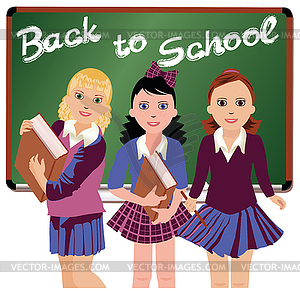 Back to School. Three cute schoolgirls - vector clipart / vector image