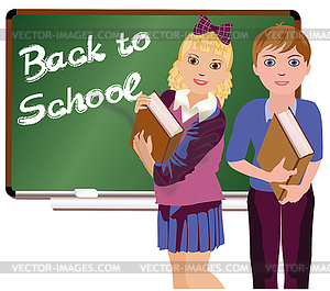Back to School  Little cute school boy and girl, vector - vector image