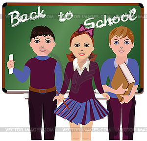 Back to School. Little schoolboys and schoolgirl - vector image