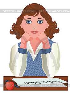 Back to School. Cute schoolgirl and apple  - vector clip art