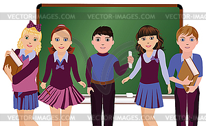 Back to School  Little schoolboys and schoolgirls - vector image