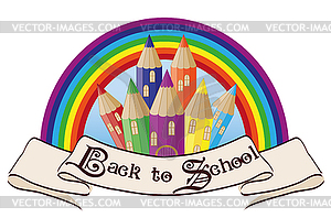 Back to School. Magic rainbow school castle, vector - vector EPS clipart