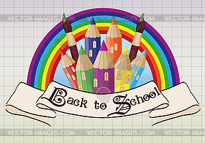 Back to School. Magic  school castle card, vector  - vector clipart / vector image