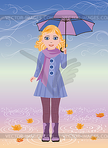 Cute little girl with umbrella, vector illustration - vector clip art