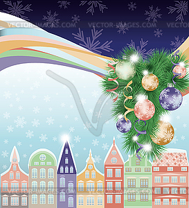 Happy Merry Christmas and New Year background, winter - vector image