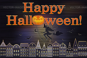 Happy Halloween postcard, vector illustration - royalty-free vector clipart