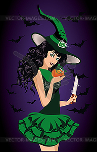 Sexy witch and blade, halloween card. vector illustrati - vector image