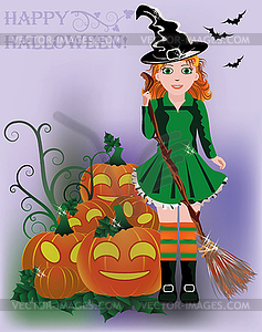 Little cute witch, vector illustration  - vector clipart