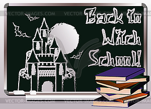 Back to Witch School. Invitation magic card, vector  - vector image