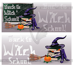 Back to Witch School. Magic invitation banners, vector  - vector clipart