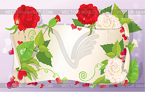 Love letter with hearts and flowers - rose, dais - vector clipart