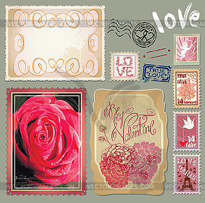 Set of vintage postcards with beautiful hand drawin - vector clipart