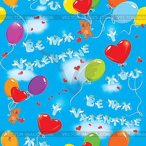 Seamless pattern with colorful balloons, teddy bear - vector image