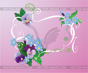 Valentines Day or Wedding card with pansy and - vector image