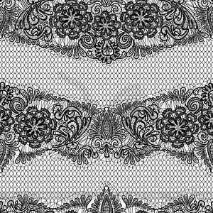 Black Lace seamless pattern with flowers - - vector clip art