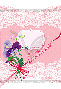 Valentines Day or Wedding card with pansy flowers, - vector clipart