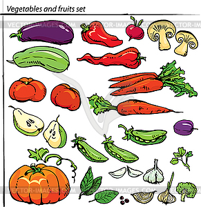 Набор вкусных овощей и фруктов - клипарт