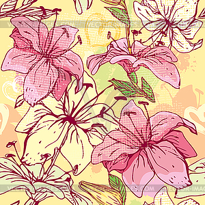 Floral Seamless Pattern with flowers - tiger lilly - vector clipart