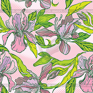 Floral Seamless Pattern with flowers - orchids on - vector image