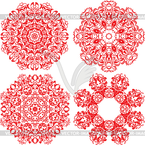Set of 4 one color round ornaments, Lace floral - vector image