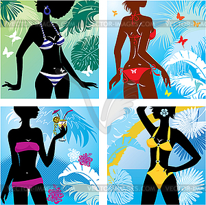 Set of Woman silhouettes in bikini and monokini - vector clip art