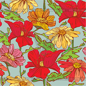 Floral Seamless Pattern with flowers - poppy flowers - vector image