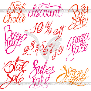 Set of hand written words Buy now!, Best choice, - vector clip art