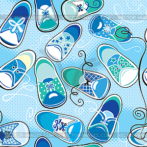 Seamless pattern - children gumshoes on blue - vector clipart