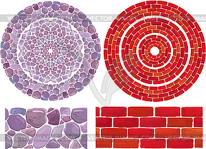 Круглые рамы с камня и кирпича фоне - векторное изображение клипарта
