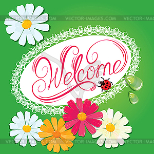 Calligraphic handwritten sign Welcome in oval lac - vector clip art